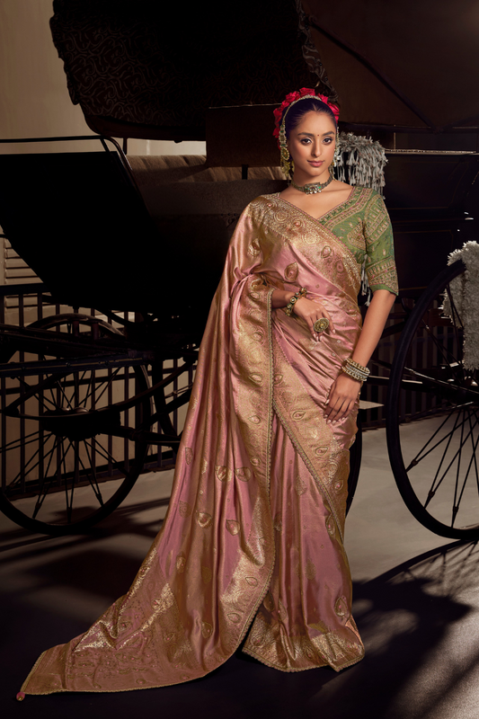 Pure Viscose Tissue Saree with Handworked Pallu and Contrast Designer - LaVante Fashion