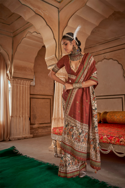 Modern Art-Inspired Digital Print Viscose Silk Saree