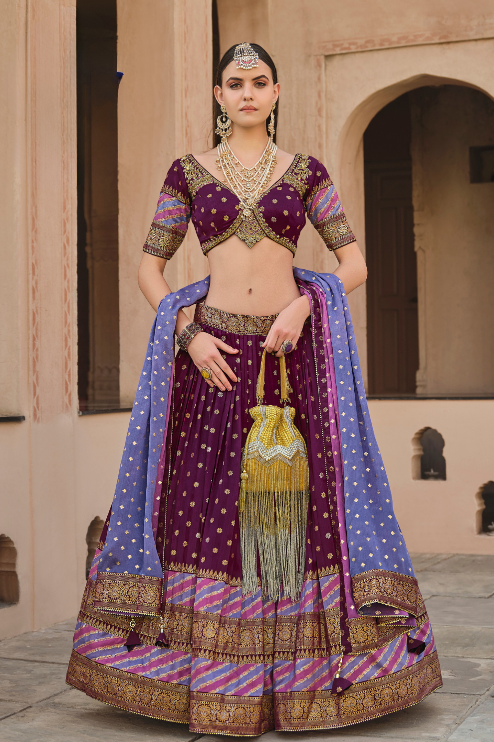 Maroon Printed Silk Readymade Lehenga Choli - LaVante Fashion