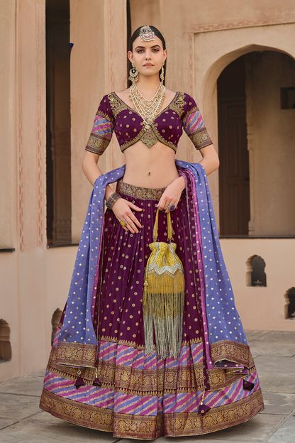 Maroon Printed Silk Readymade Lehenga Choli - LaVante Fashion