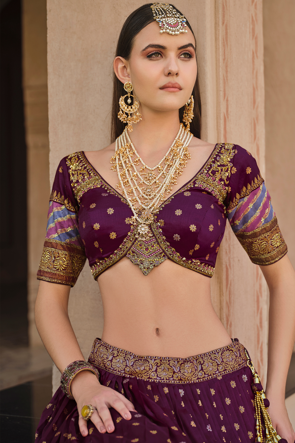 Maroon Printed Silk Readymade Lehenga Choli - LaVante Fashion