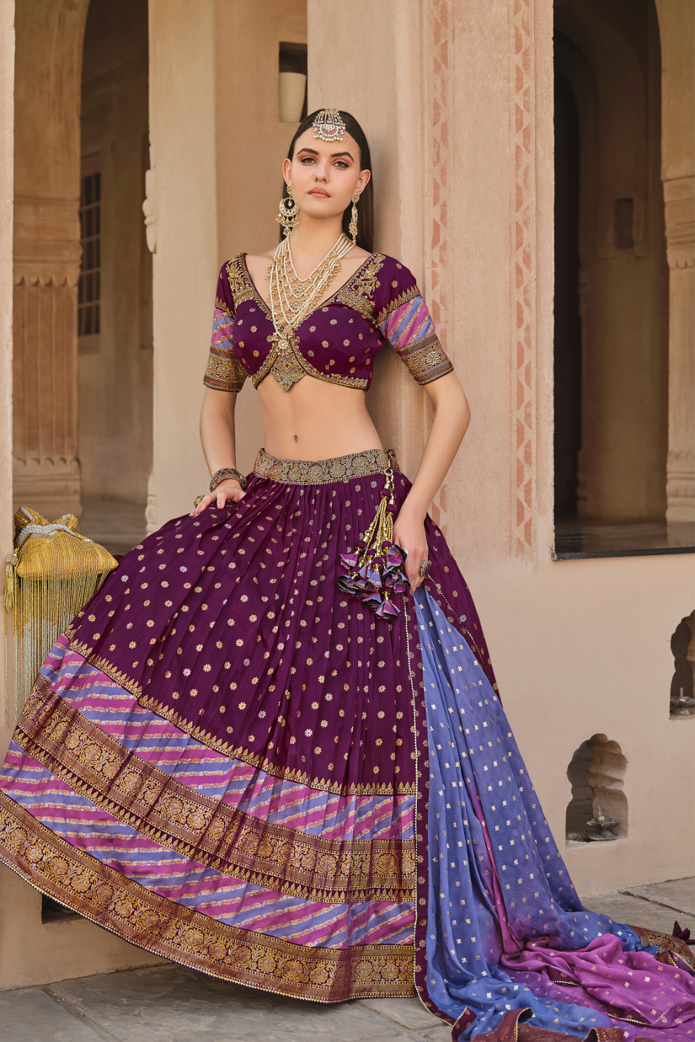 Maroon Printed Silk Readymade Lehenga Choli - LaVante Fashion