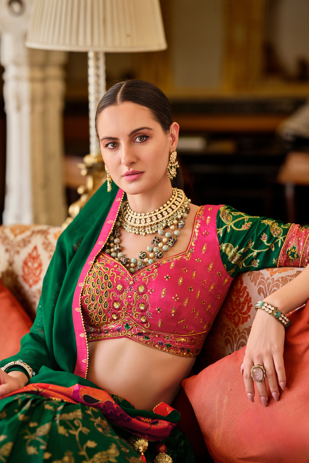 Green Printed Silk Readymade Lehenga Choli - LaVante Fashion