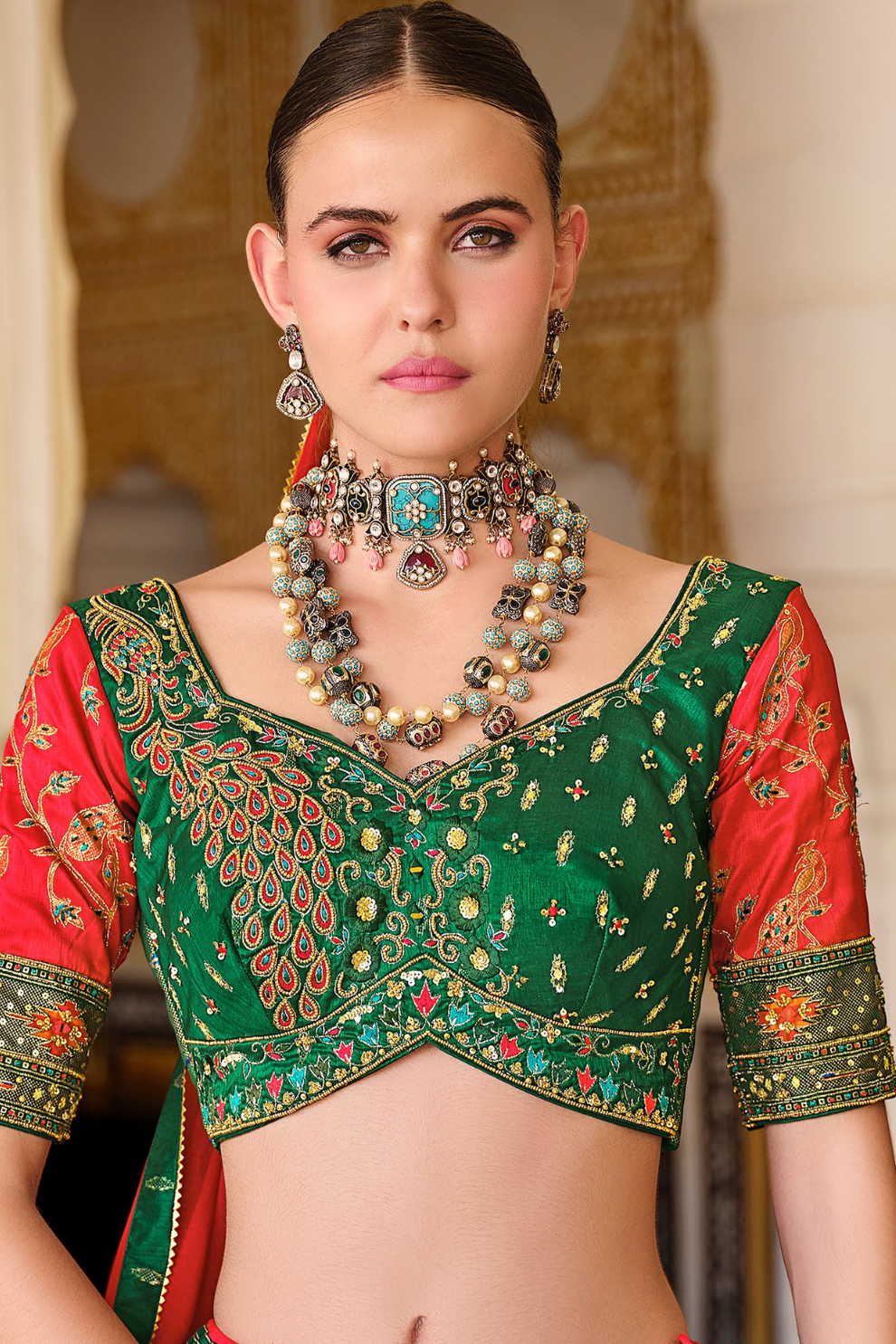 Red Printed Silk Readymade Lehenga Choli - LaVante Fashion