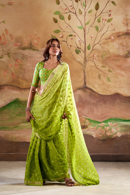 Georgette Silk Saree with Handloom Blouse - LaVante Fashion