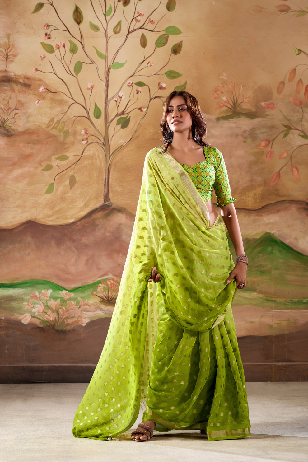 Georgette Silk Saree with Handloom Blouse - LaVante Fashion