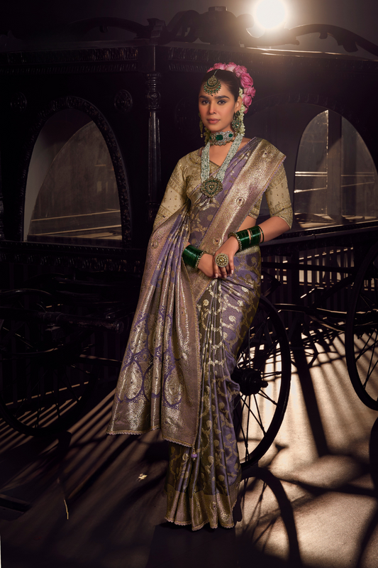 Pure Viscose Tissue Saree with Handworked Pallu and Contrast Designer - LaVante Fashion