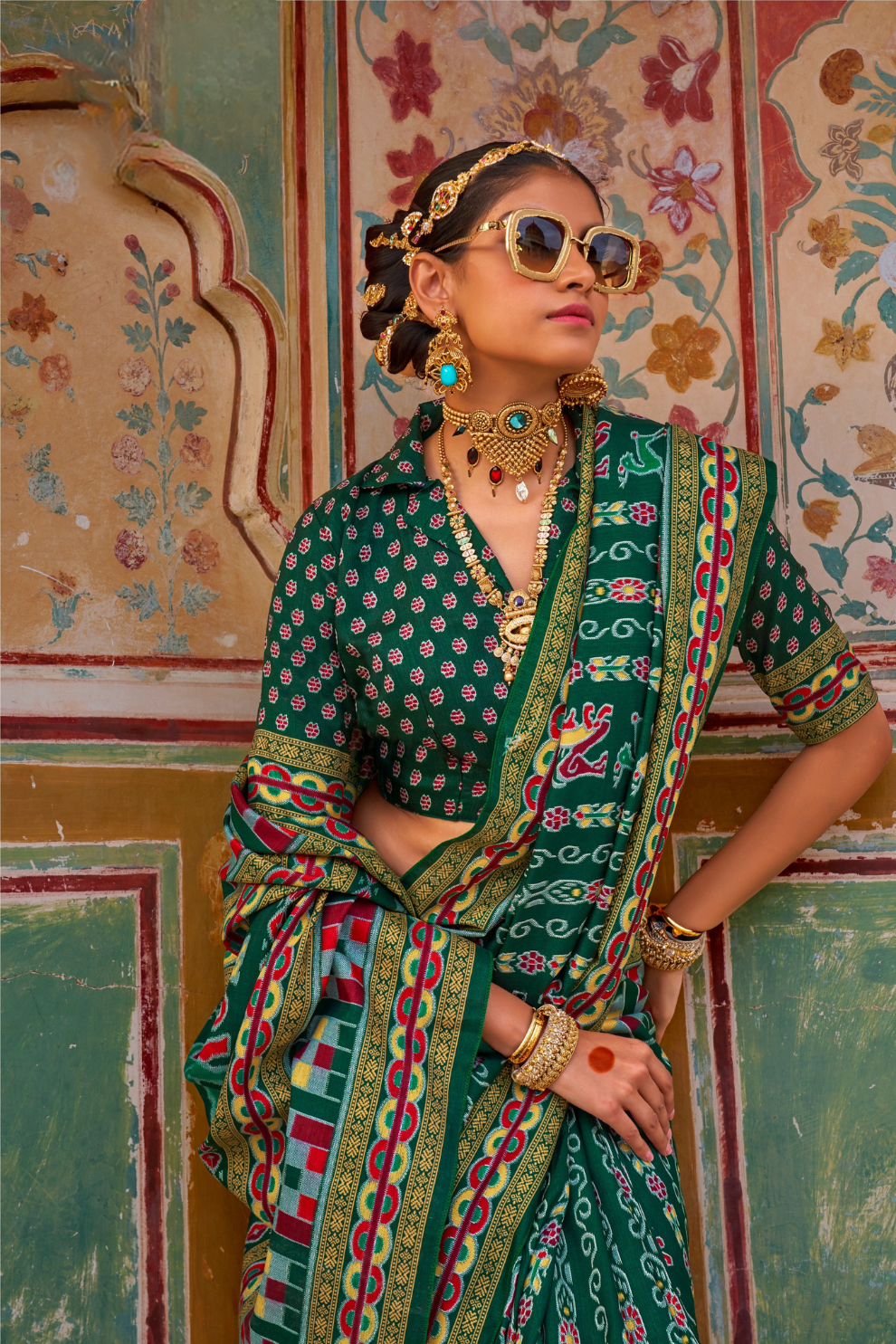 Sea Festive Wear Saree with Patola Print