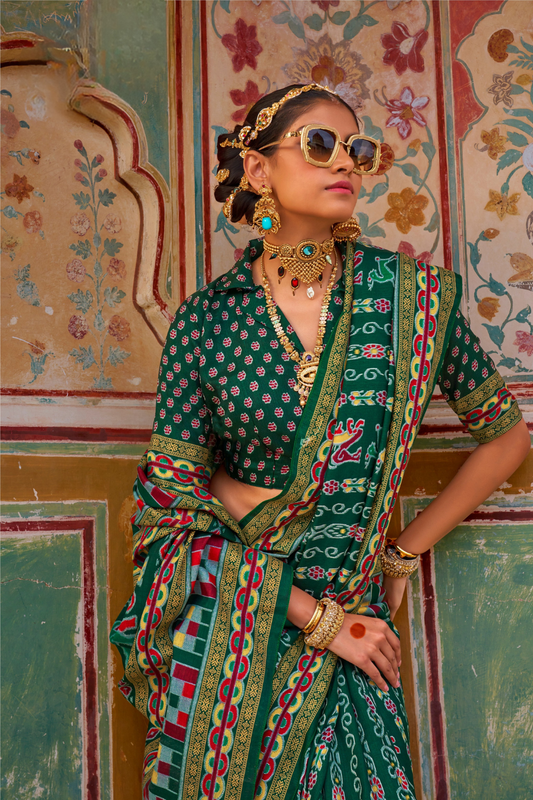 Sea Festive Wear Saree with Patola Print