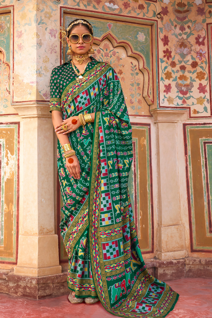 Sea Festive Wear Saree with Patola Print