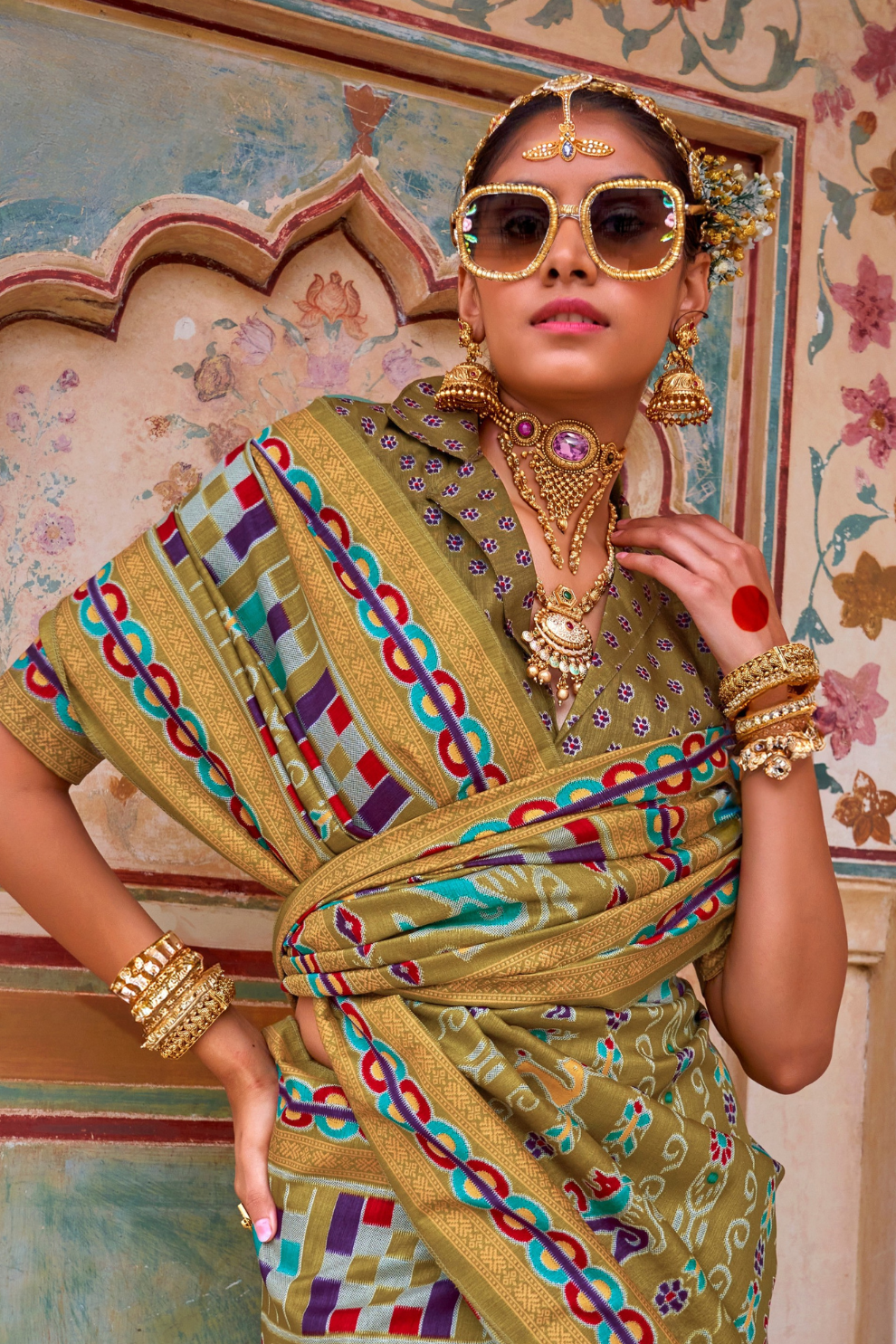 Sea Festive Wear Saree with Patola Print