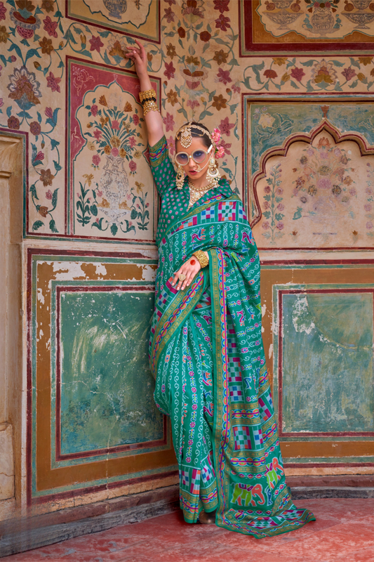 Sea Festive Wear Saree with Patola Print