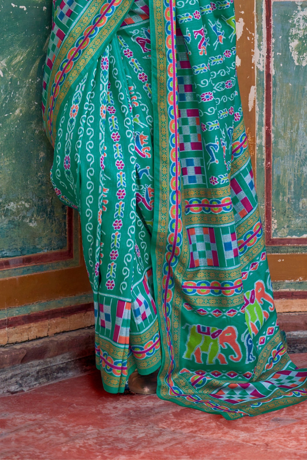 Sea Festive Wear Saree with Patola Print