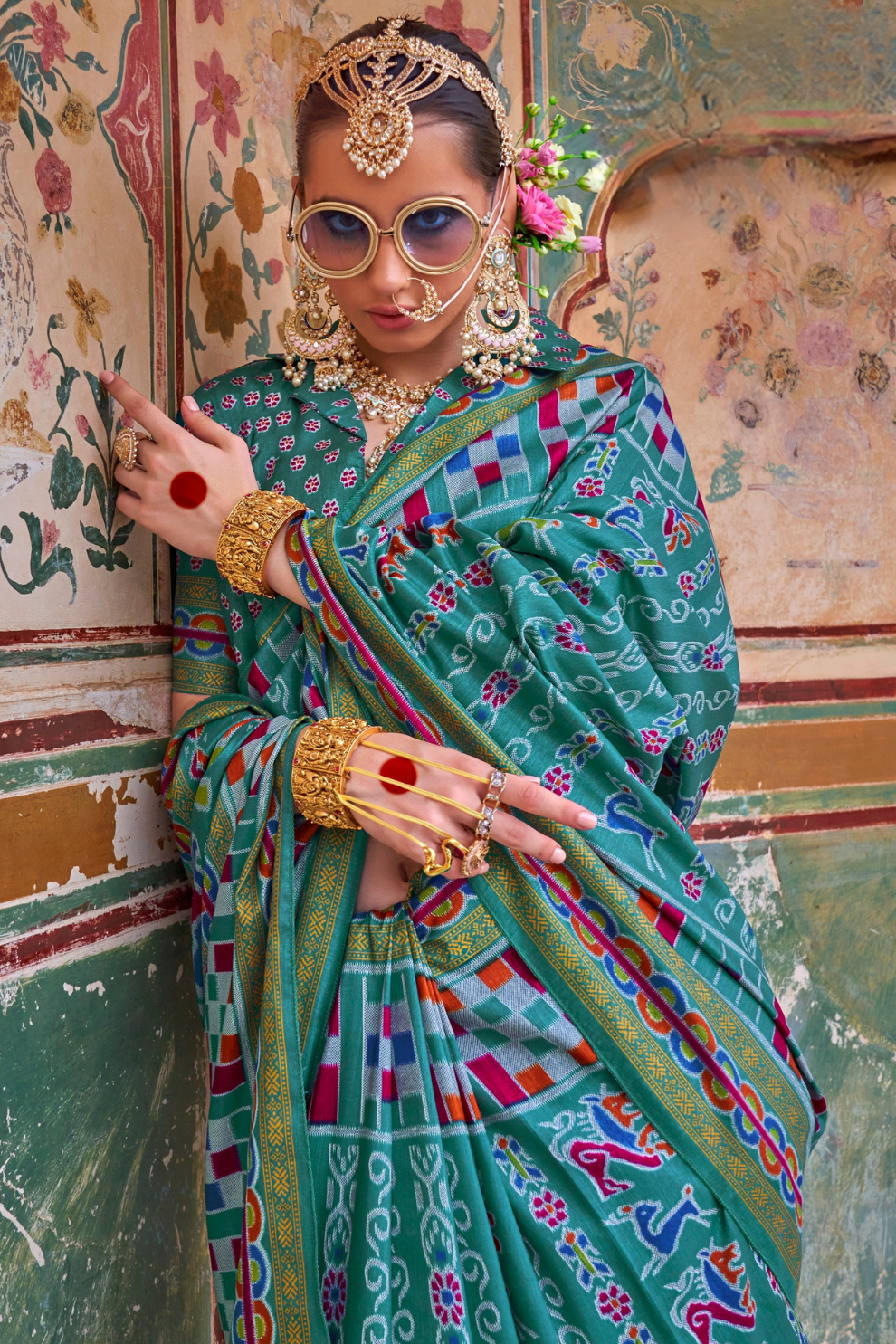 Sea Festive Wear Saree with Patola Print