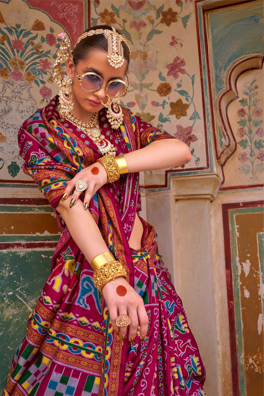 Sea Festive Wear Saree with Patola Print