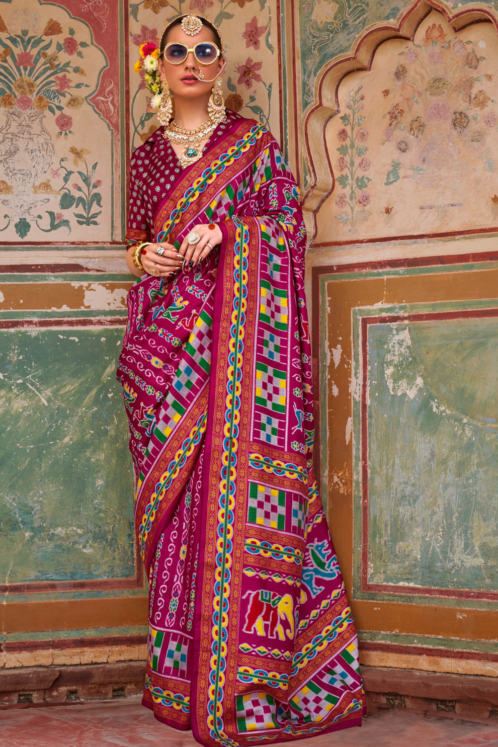 Sea Festive Wear Saree with Patola Print