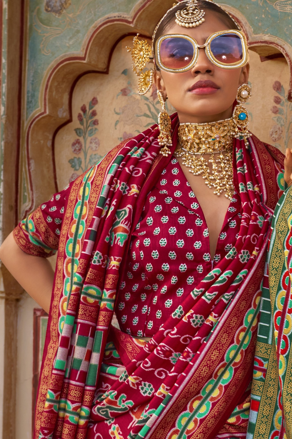 Sea Festive Wear Saree with Patola Print