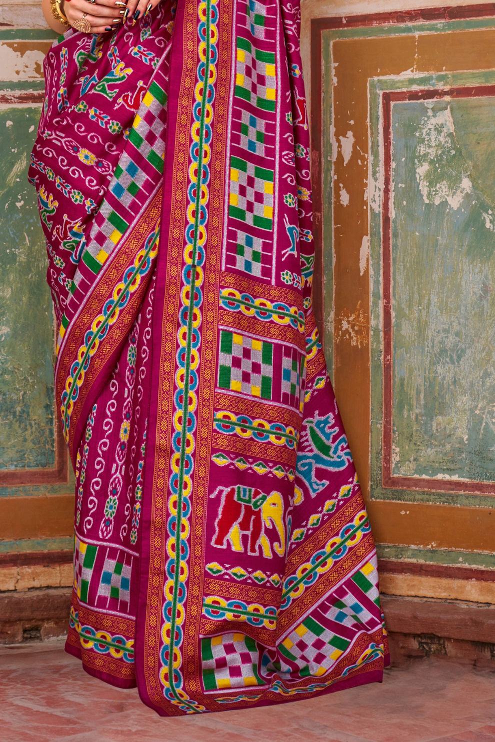 Sea Festive Wear Saree with Patola Print