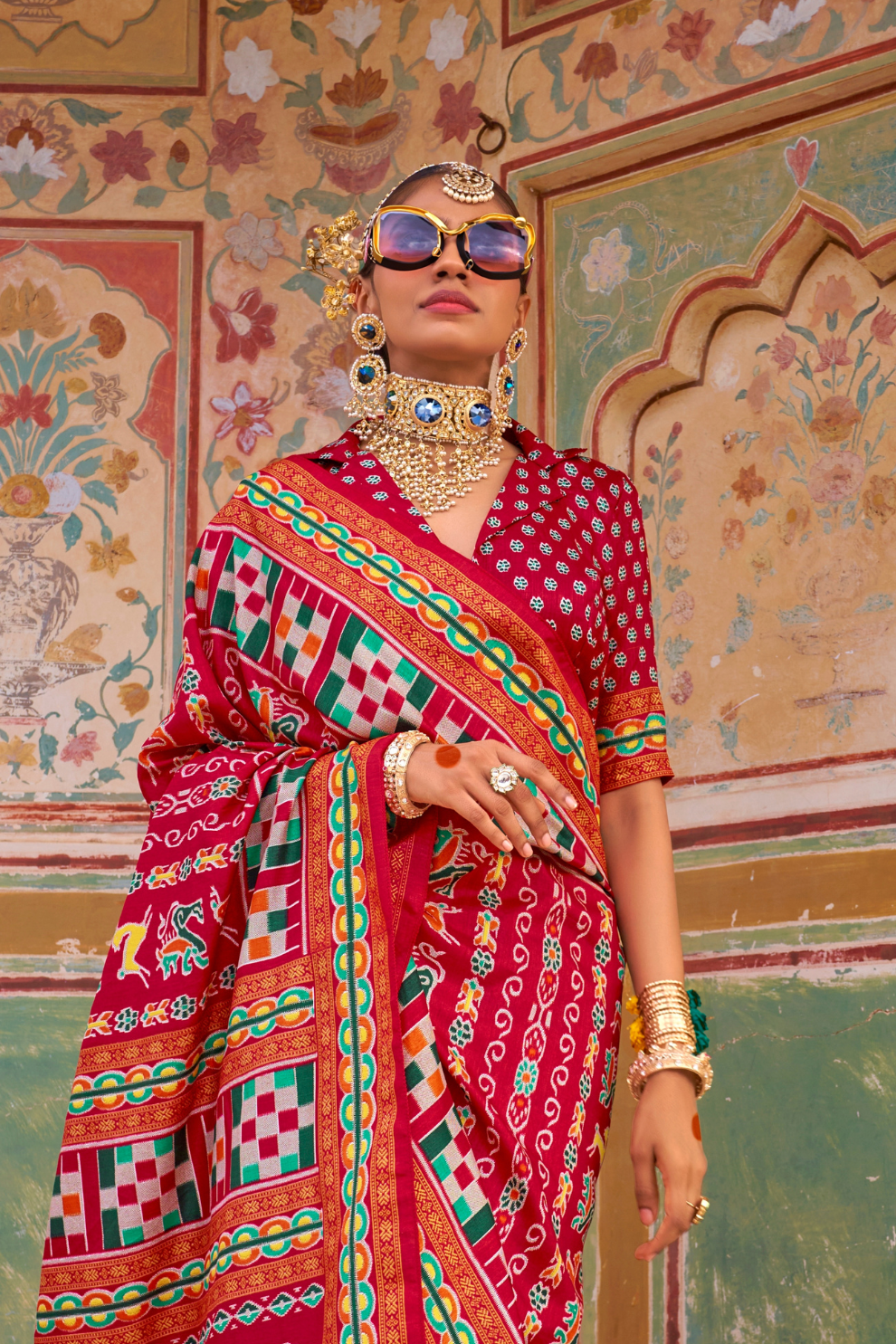 Sea Festive Wear Saree with Patola Print