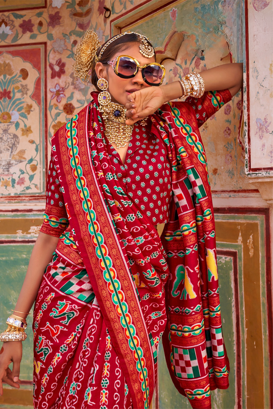 Sea Festive Wear Saree with Patola Print