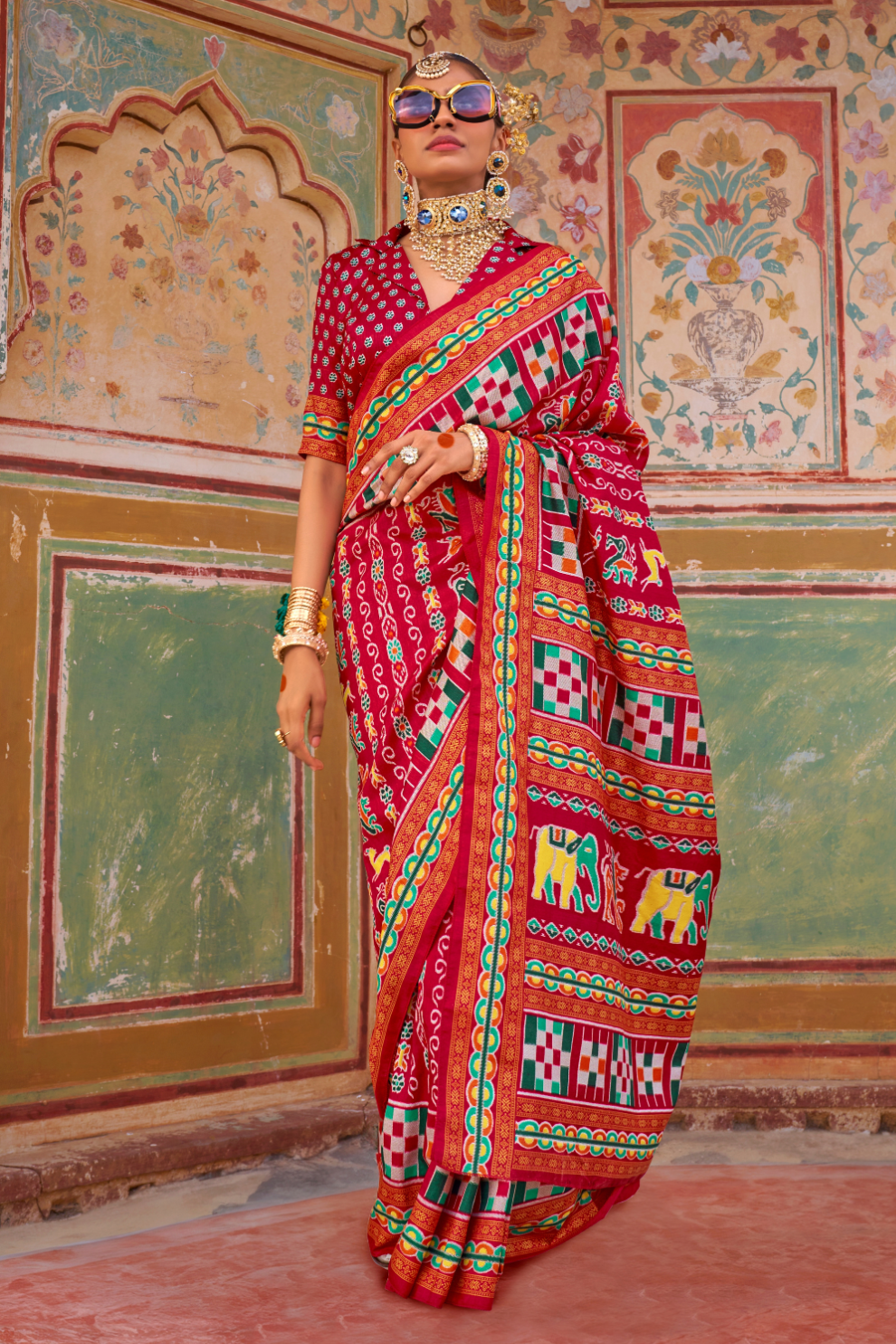 Sea Festive Wear Saree with Patola Print