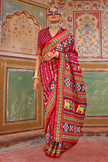Sea Festive Wear Saree with Patola Print
