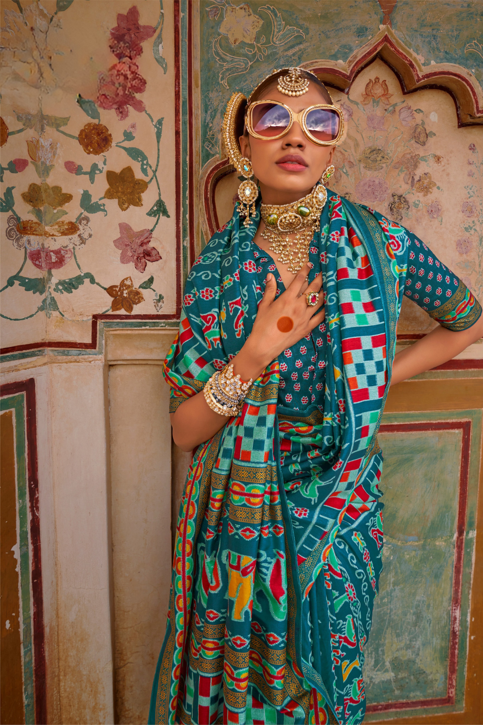 Sea Festive Wear Saree with Patola Print