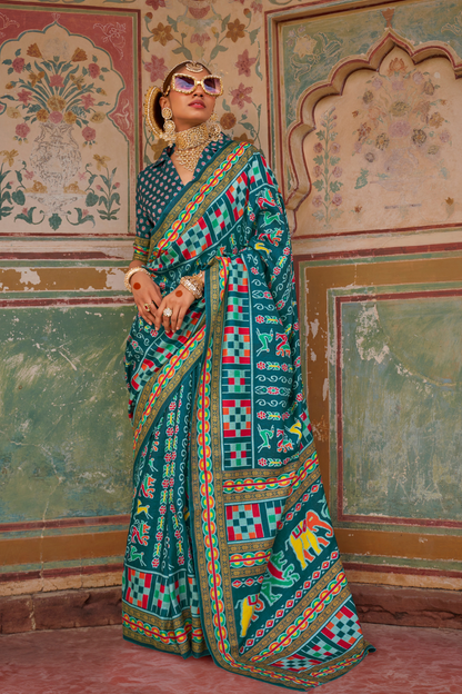 Sea Festive Wear Saree with Patola Print