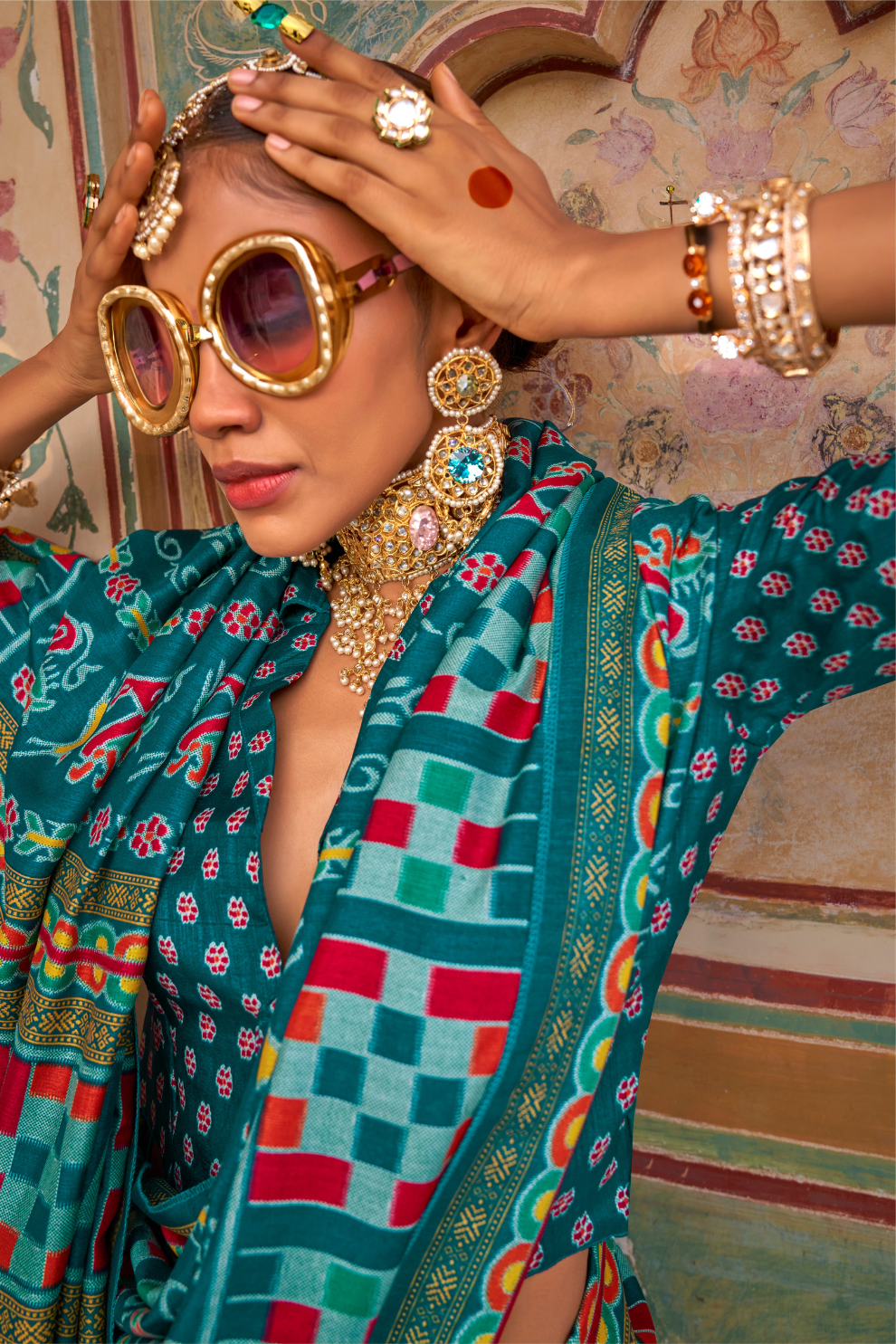 Sea Festive Wear Saree with Patola Print