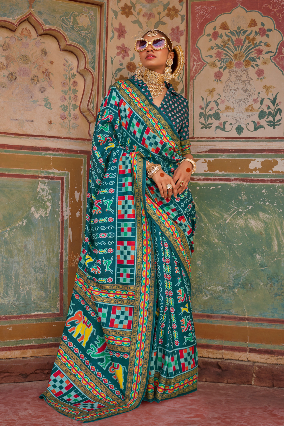 Sea Festive Wear Saree with Patola Print