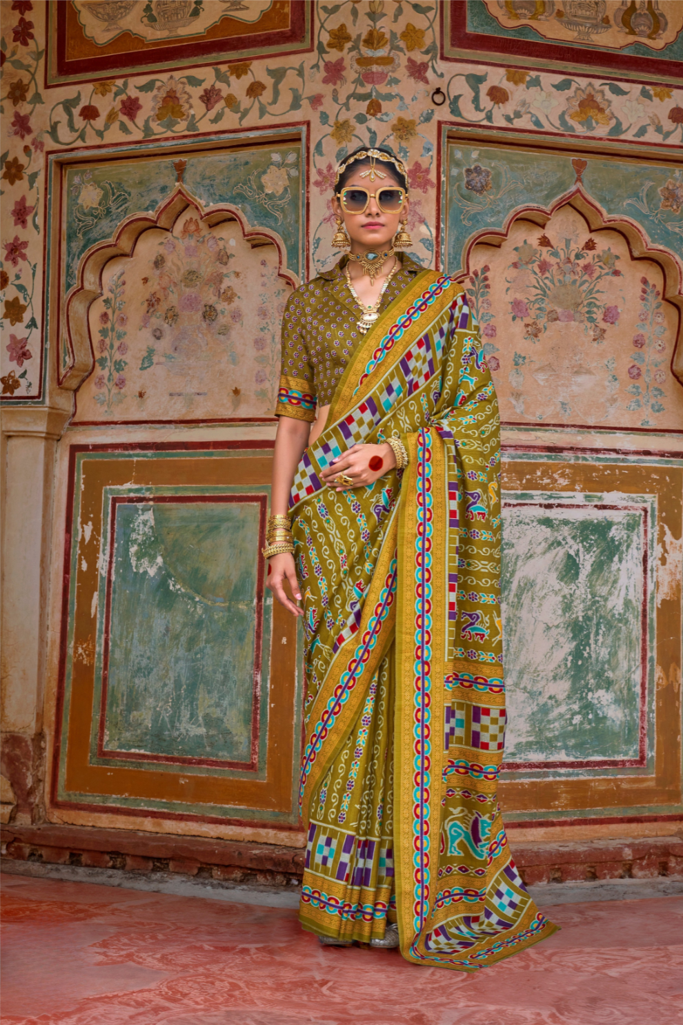 Sea Festive Wear Saree with Patola Print