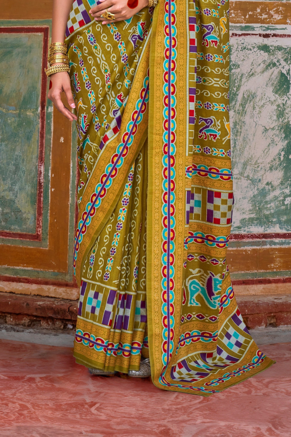 Sea Festive Wear Saree with Patola Print