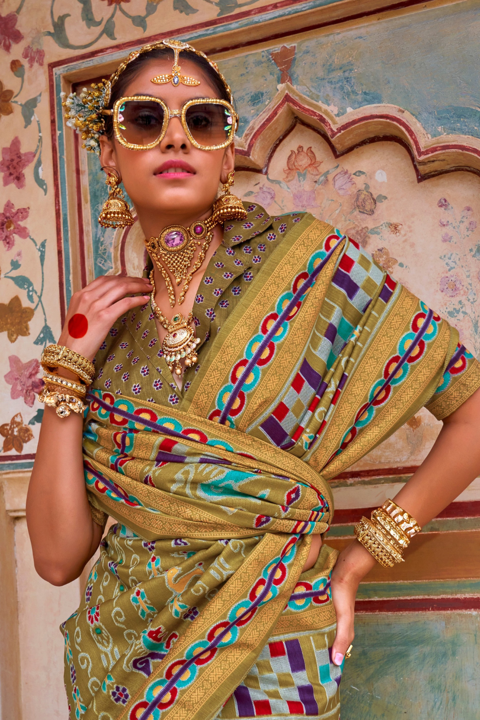 Sea Festive Wear Saree with Patola Print