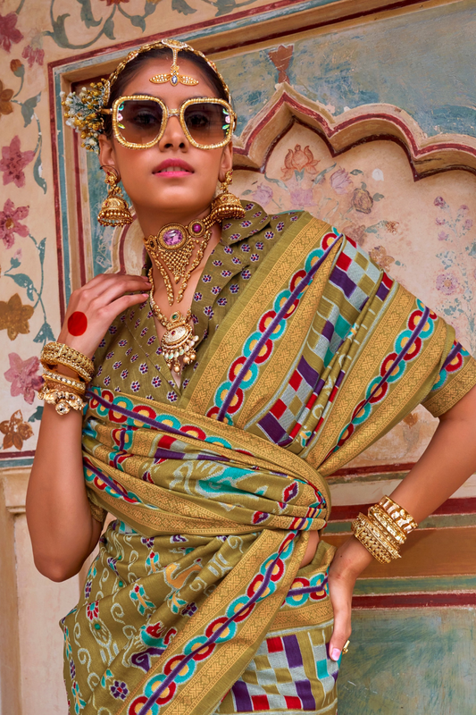 Sea Festive Wear Saree with Patola Print