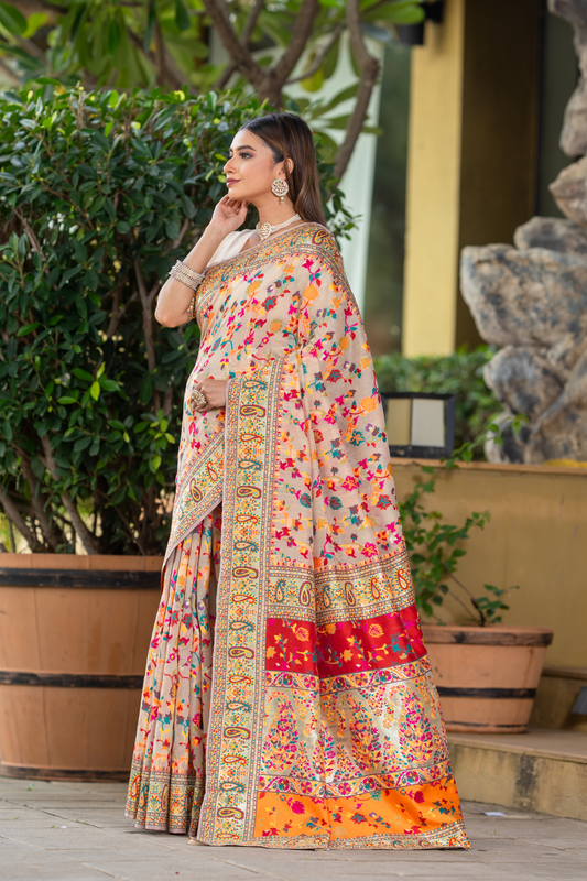 Premium Floral Banarasi Saree with Pashmina Silk Look