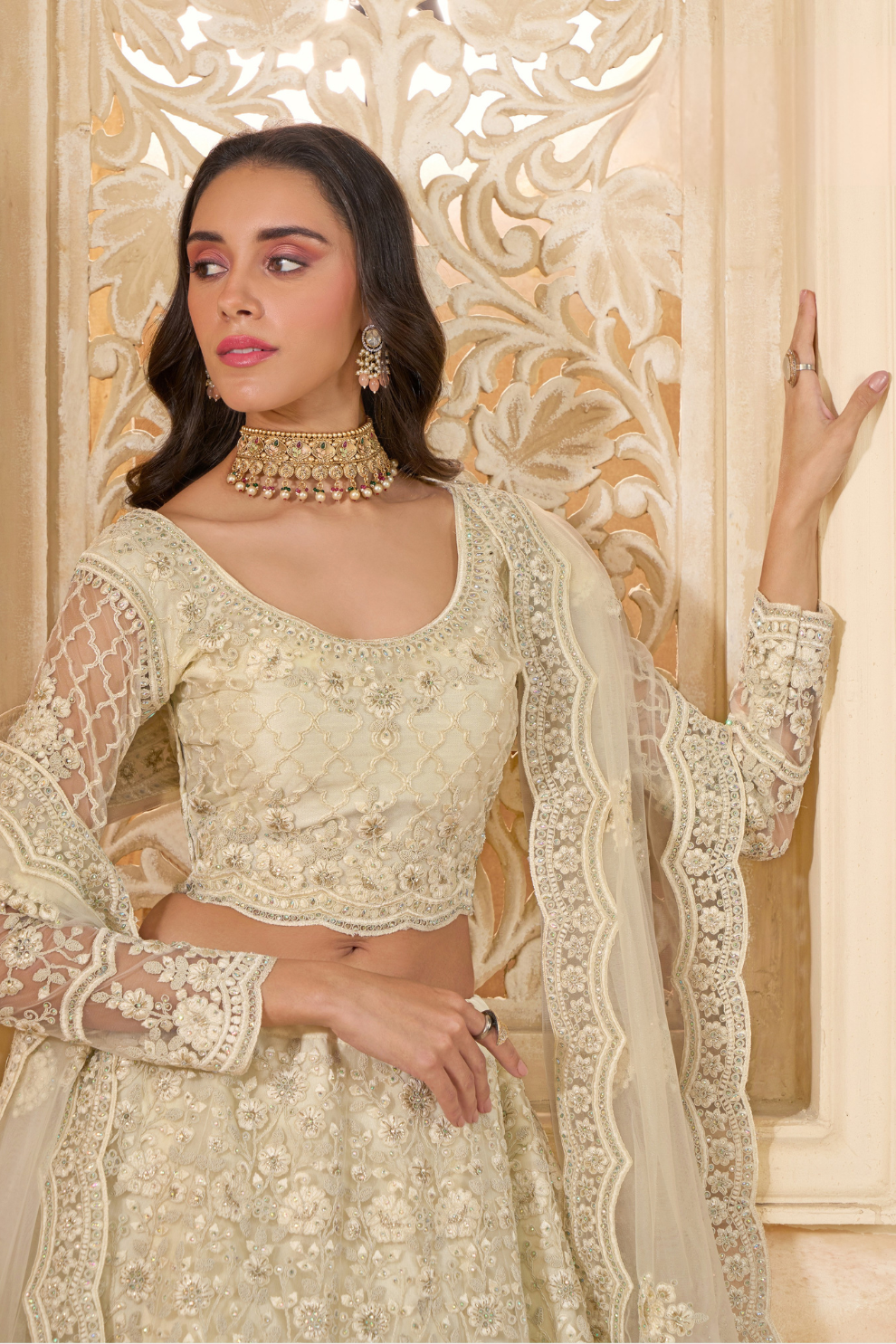 Cream Bridal Lehenga Choli With Intricate Embroidery