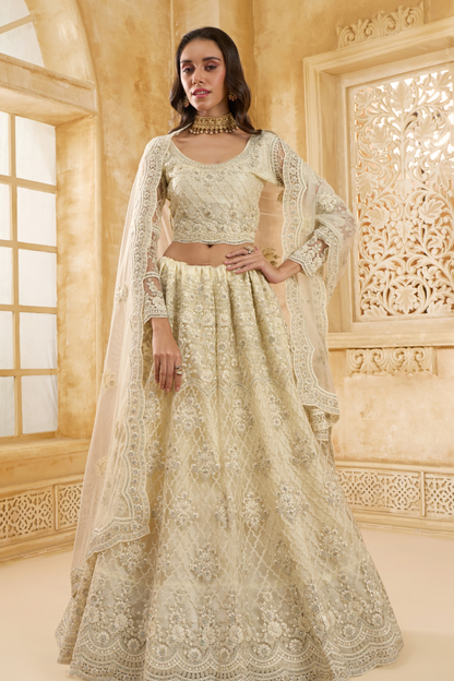 Cream Bridal Lehenga Choli With Intricate Embroidery