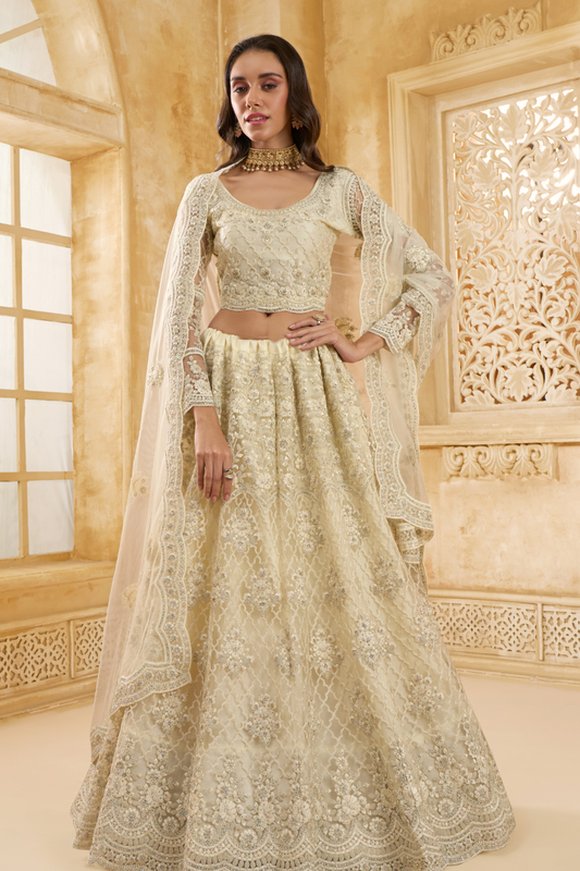 Cream Bridal Lehenga Choli With Intricate Embroidery