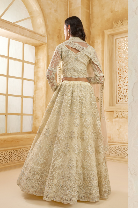 Cream Bridal Lehenga Choli With Intricate Embroidery