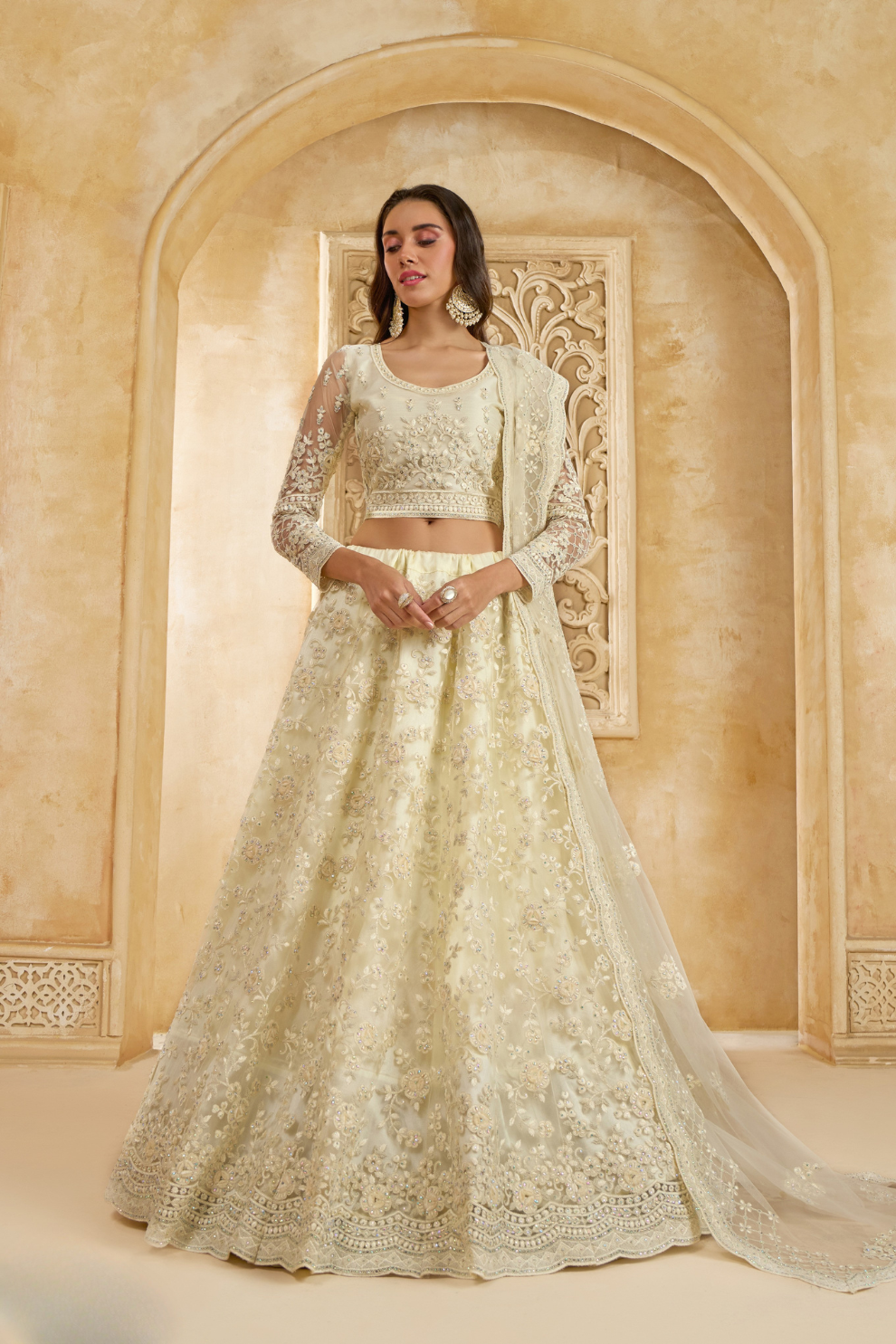 Luxury Cream Lehenga Choli In Designer Style