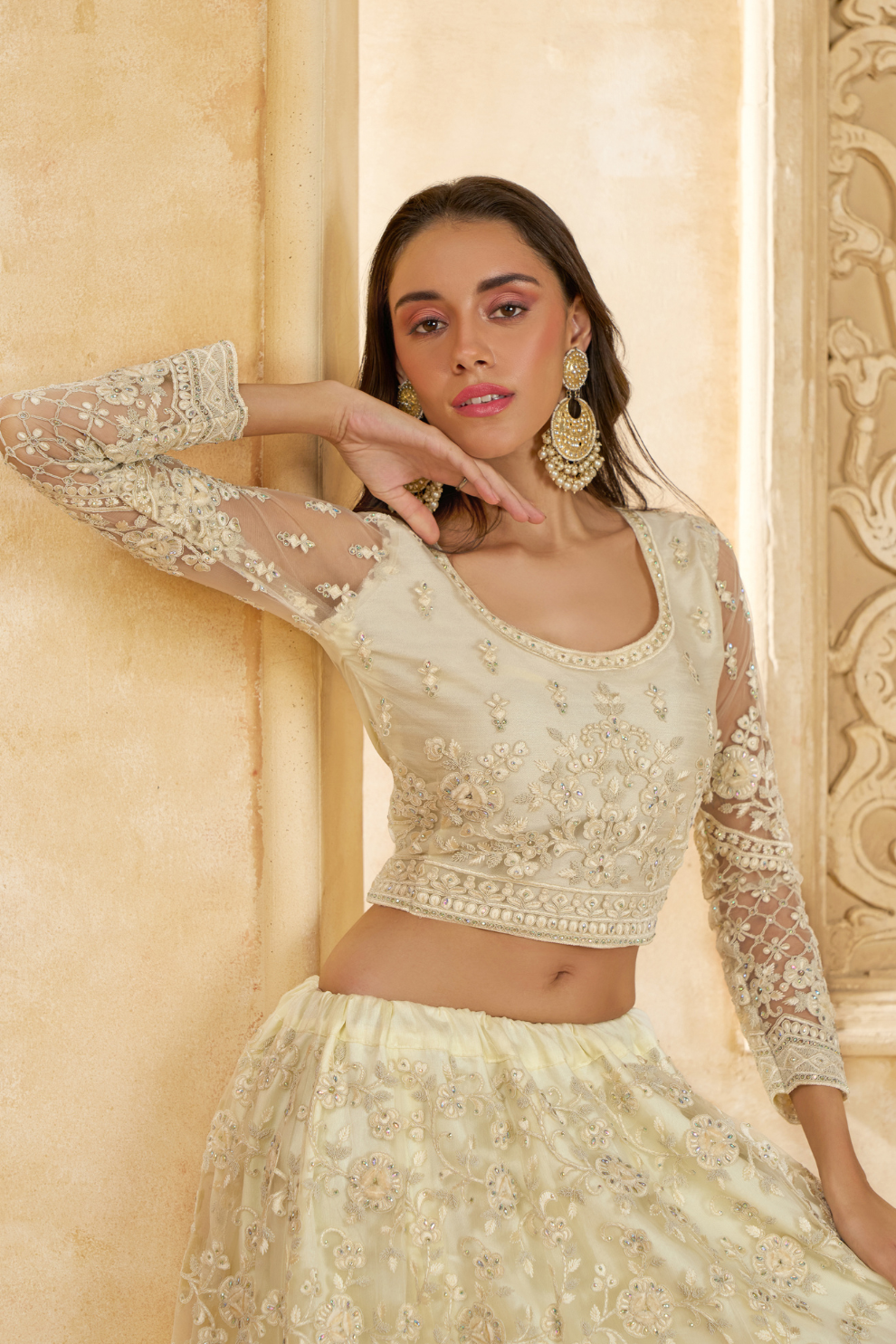 Luxury Cream Lehenga Choli In Designer Style