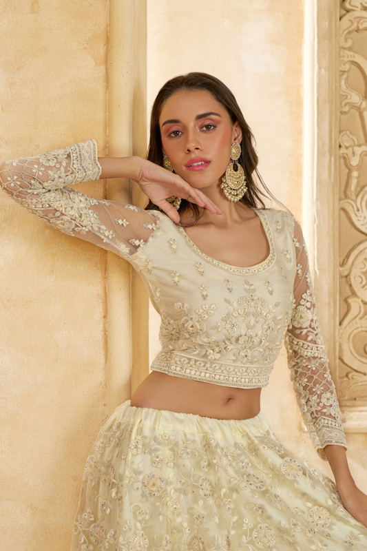 Luxury Cream Lehenga Choli In Designer Style