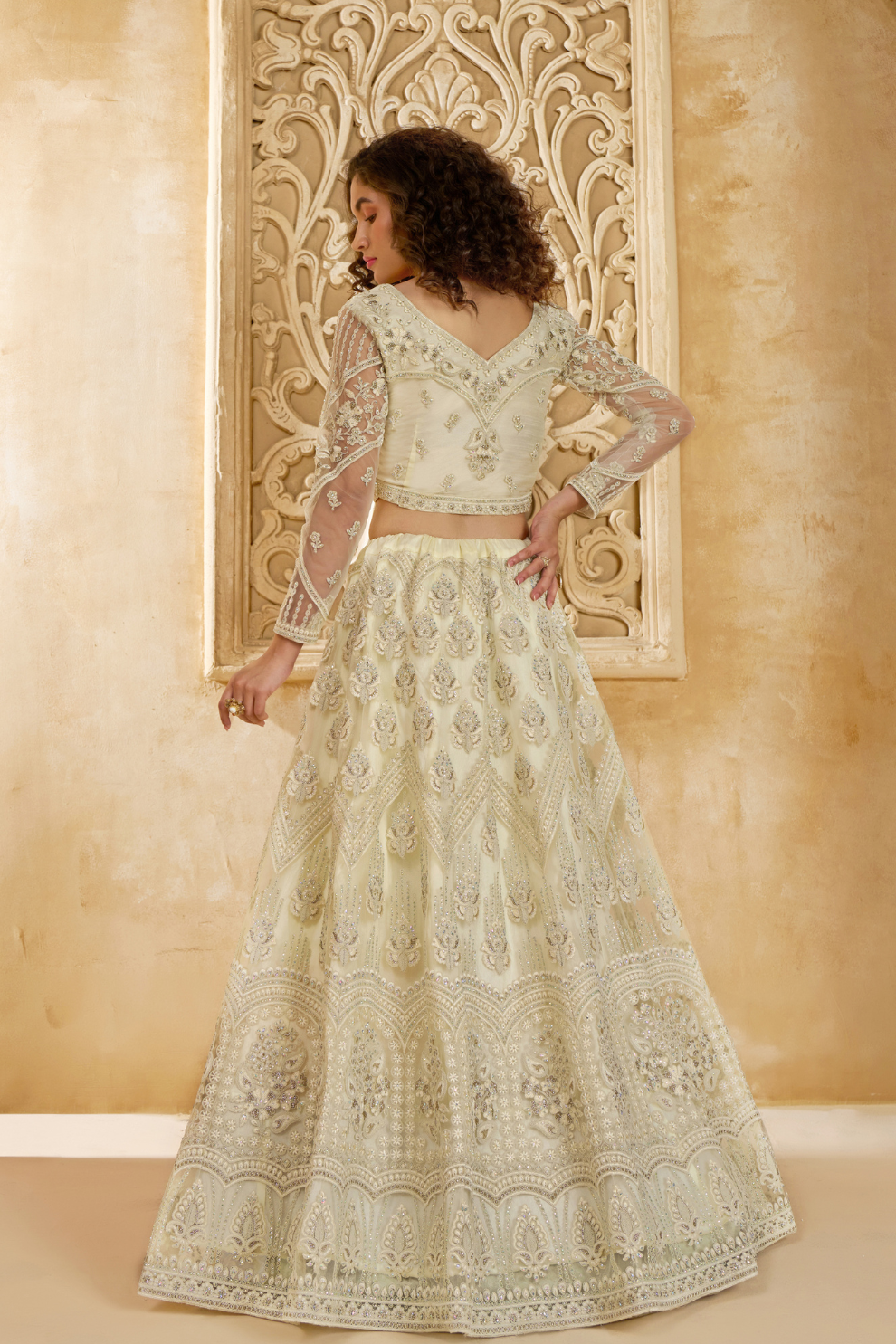 Elegant Beige Embroidered Designer Bridal Lehenga Choli