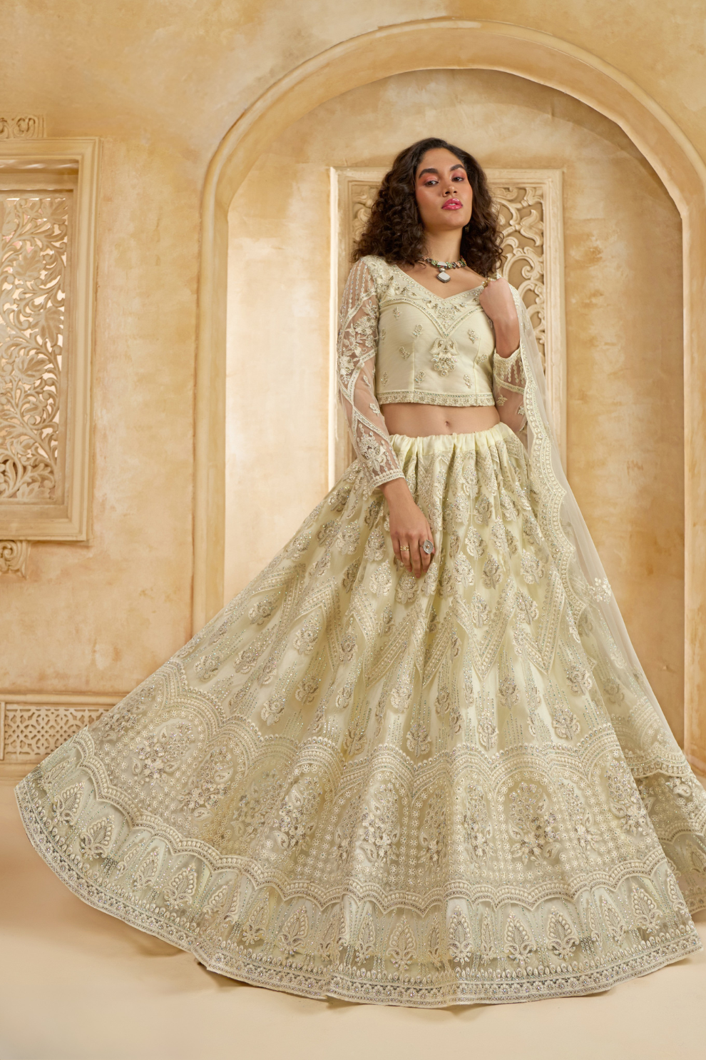 Elegant Beige Embroidered Designer Bridal Lehenga Choli