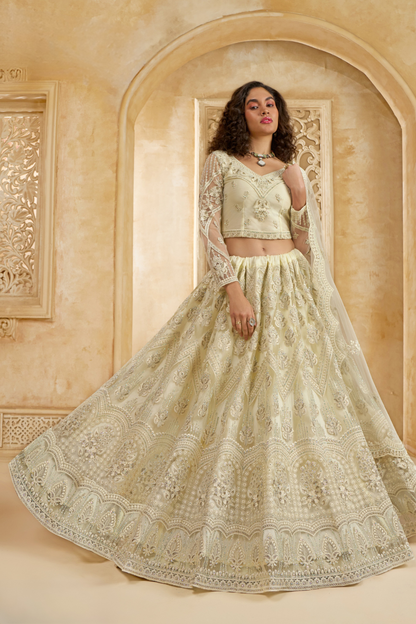 Elegant Beige Embroidered Designer Bridal Lehenga Choli