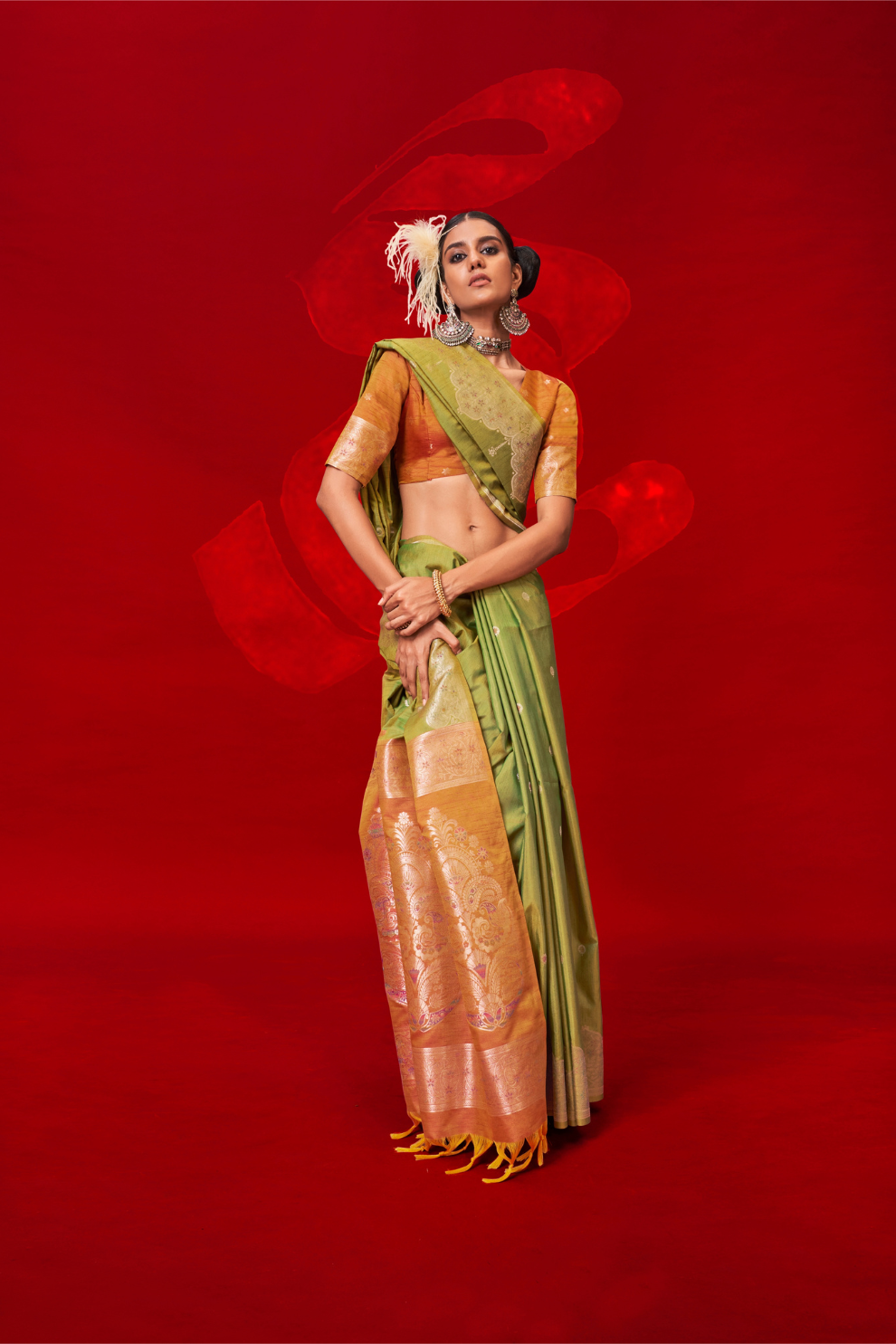 Tussar Silk Handloom Saree with Contrast Ikkat Pallu & Blouse