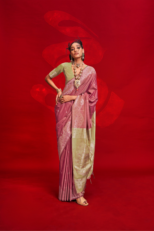 Tussar Silk Handloom Saree with Contrast Ikkat Pallu & Blouse