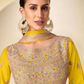 Yellow Real Chinnon Embroidered Silk Anarkali Suit