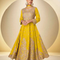 Yellow Real Chinnon Embroidered Silk Anarkali Suit