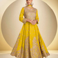 Yellow Real Chinnon Embroidered Silk Anarkali Suit
